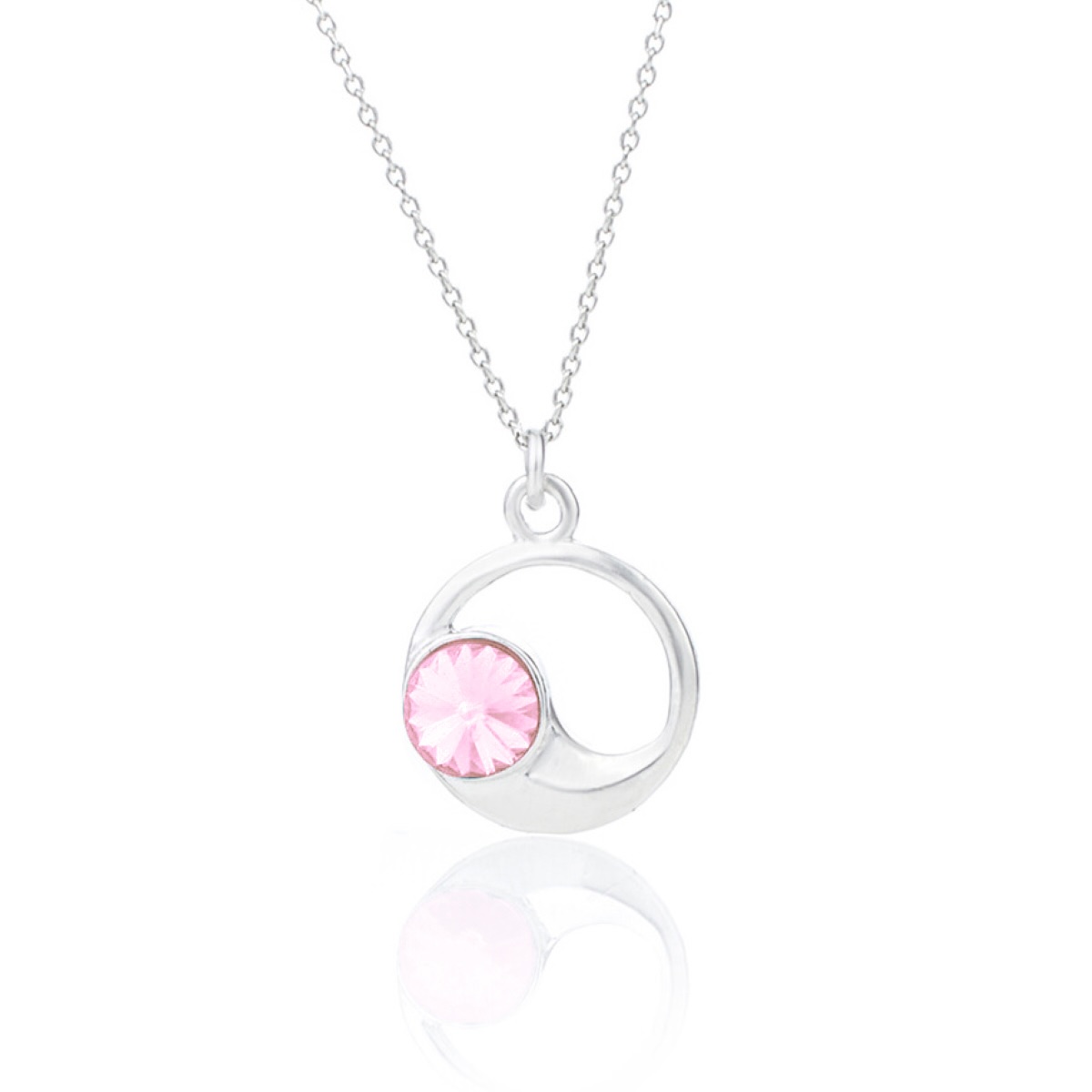 Сребърно колие Луна с австрийски кристал light rose