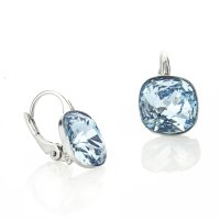 Art.No.aq447012ops- Сребърни обици с кристали 12мм Куадро aquamarine от  