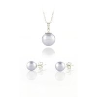 Art.No.lavclassicpearl128setfzd035- Сребърен комплект колие с обици Класическа перла lavender от  