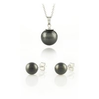 Art.No.blclassicpearl128setfzd035- Сребърен комплект колие с обици Класическа перла black от  
