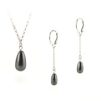 Art.No.blpearldrop15ringneck11longops- Сребърен комплект с перли Капка от 
