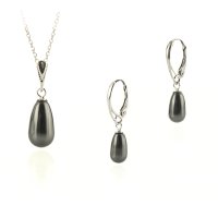 Art.No.blpearldrop1511ops- Сребърен комплект колие с обици панта перли Капка black от  