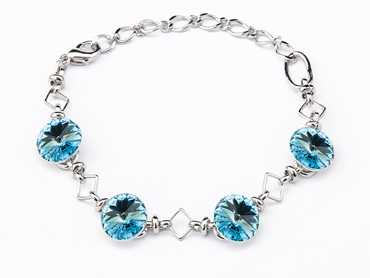 Гривна с кристали 4 риволи aquamarine