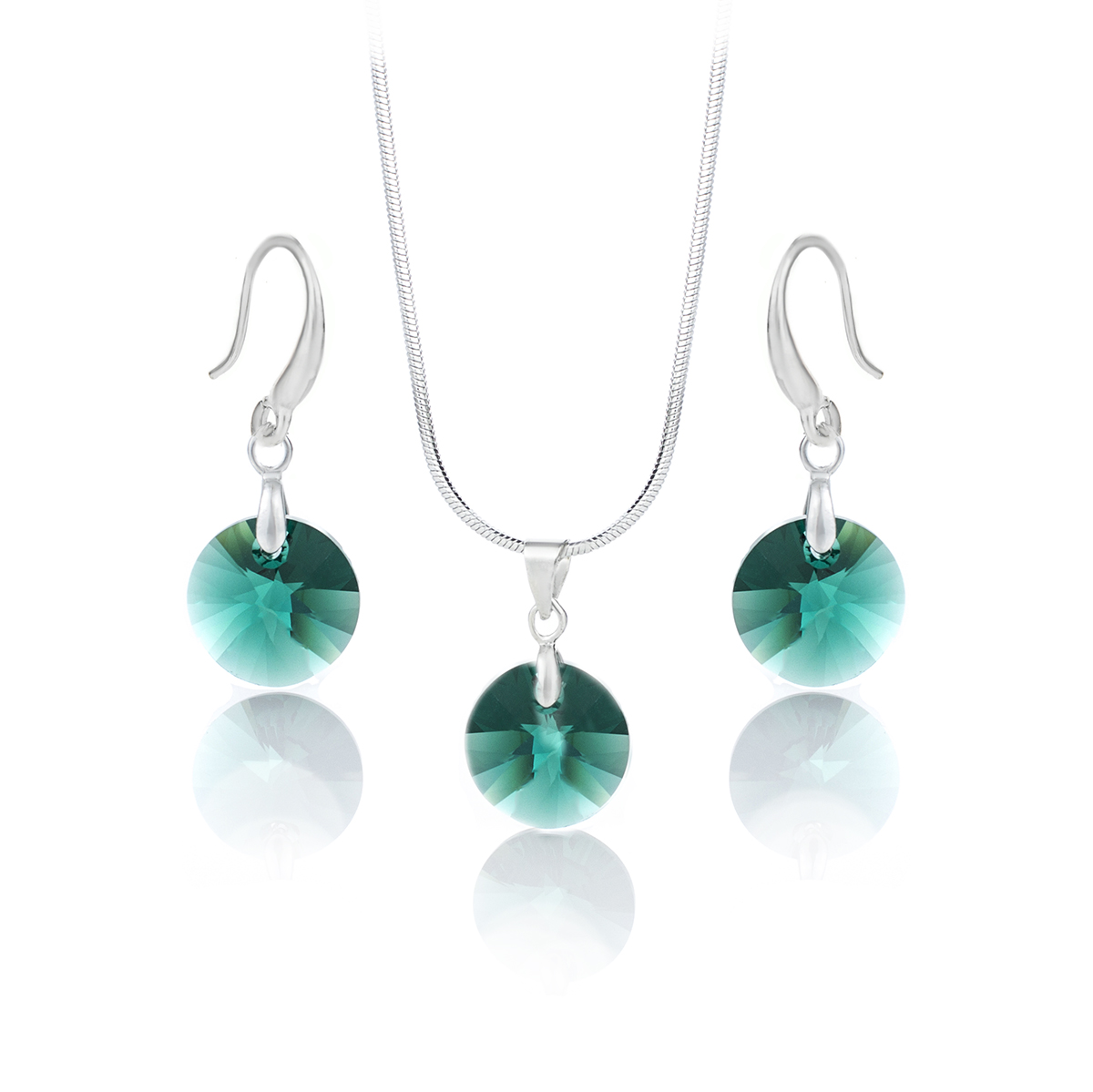 Комплект с бляскави кръгли кристали emerald