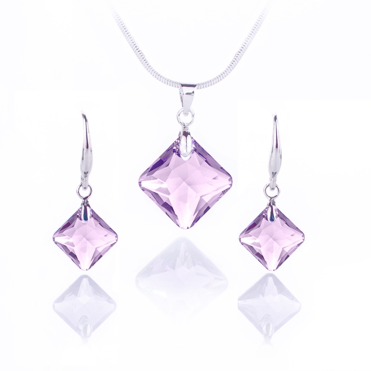 Кристален комплект колие с обици Ромб light amethyst