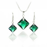 Art.No.emsh64311611- Кристален комплект колие с обици Ромб emerald shimmer от  