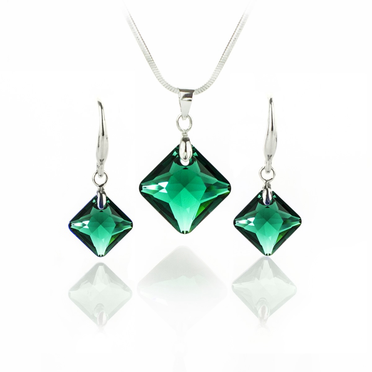 Кристален комплект колие с обици Ромб emerald shimmer