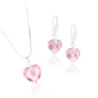 Art.No.lrsh64321410- Комплект колие и обици с кристални сърца light rose shimmer  от  