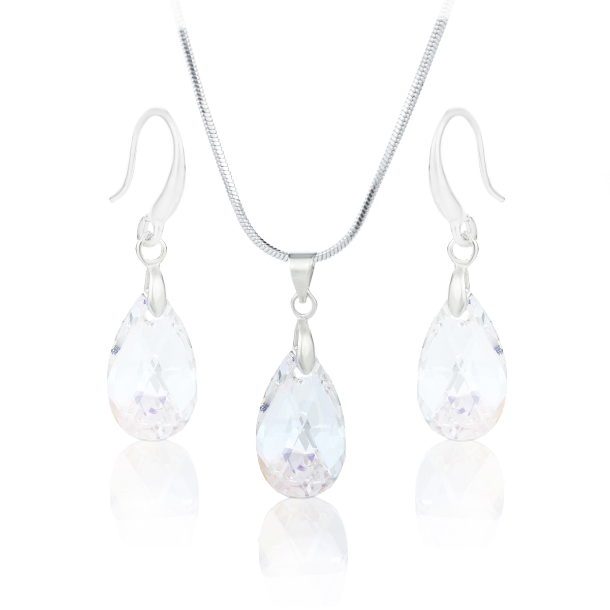 Кристален комплект колие с обици Класическа капка 16мм crystal shimmer