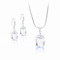 Art.No.crsh64351611- Комплект колие и обици с кристали в правоъгълна форма crystal shimmer от  
