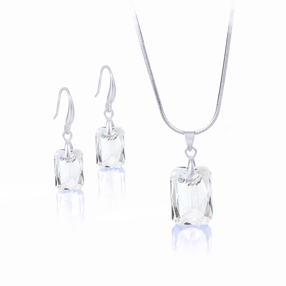 Комплект колие и обици с кристали в правоъгълна форма crystal shimmer