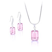 Art.No.lrsh64351611- Комплект колие и обици с кристали в правоъгълна форма light rose shimmer от  