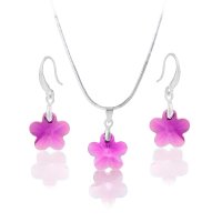 Art.No.f67441414- Кристален комплект колие с обици Цвете 14мм fuchsia от  