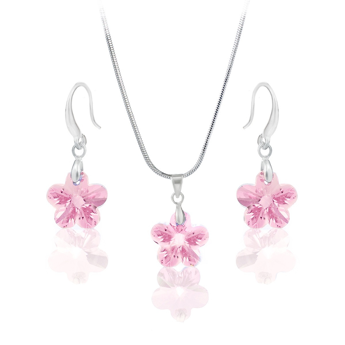 Кристален комплект колие с обици Цвете 14мм light rose