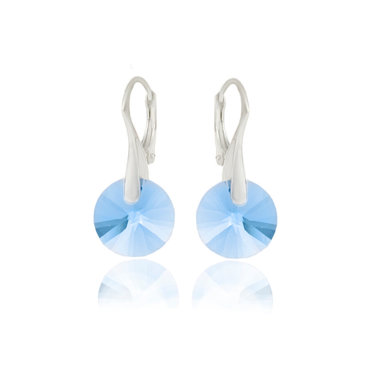 Сребърни обици с австрийски кристали 12мм aquamarine