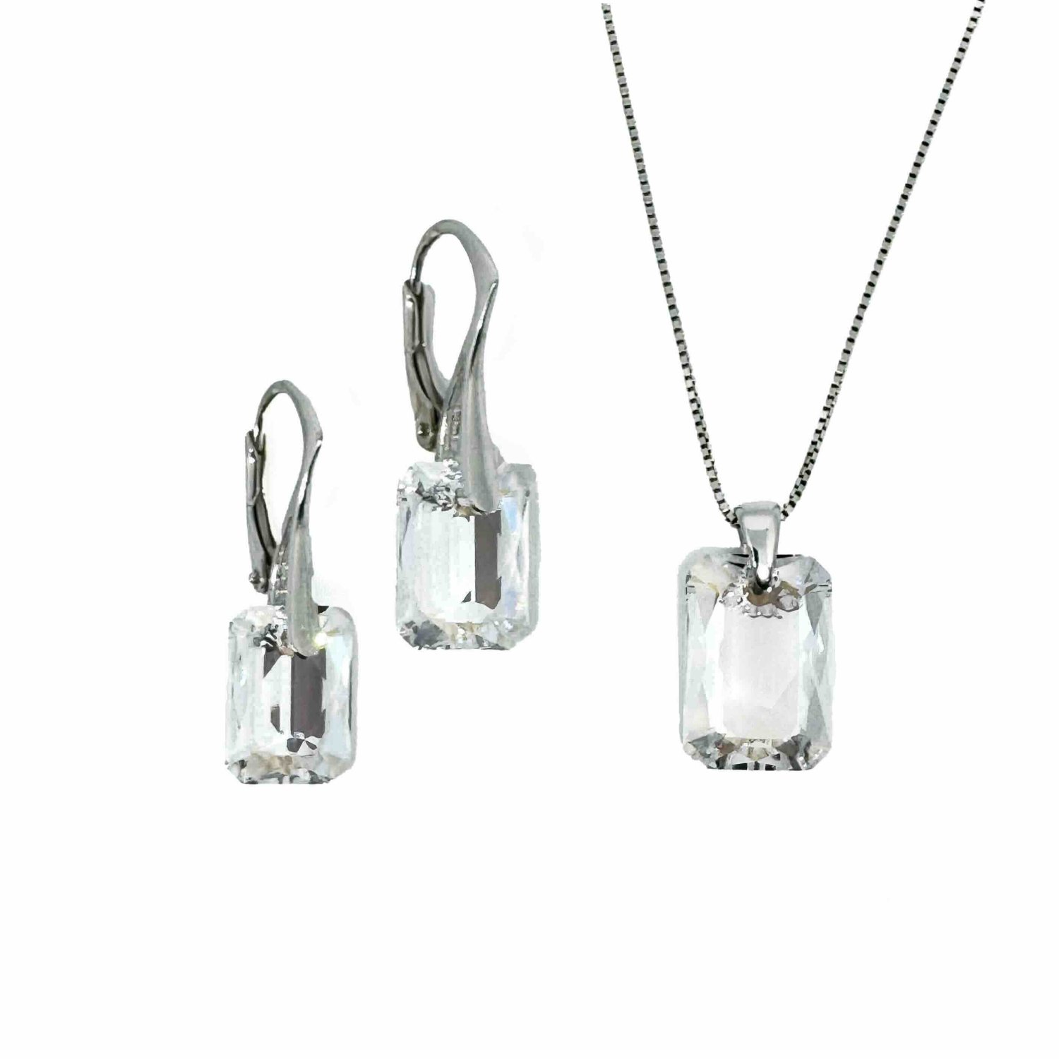 Сребърен комплект с австрийски кристали Правоъгълник crystal shimmer