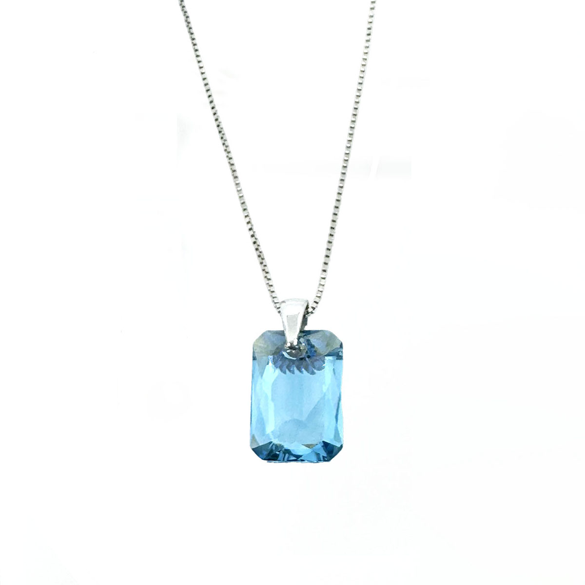 Сребърно кристално колие Правоъгълник 16мм aquamarine shimmer