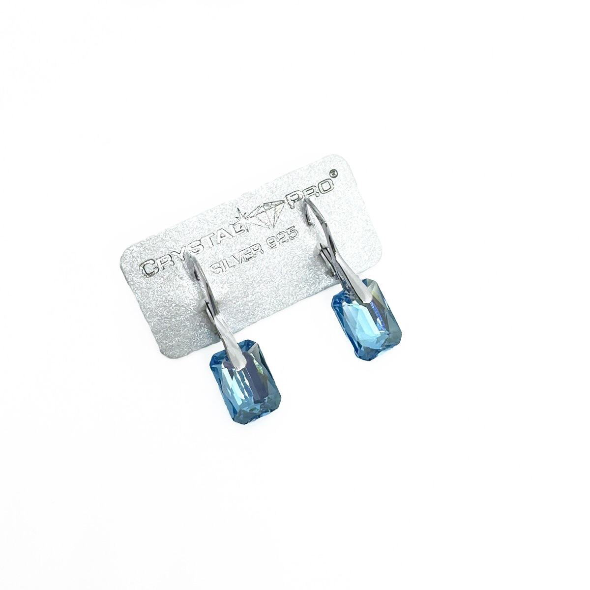Сребърни кристални обици Правоъгълник aquamarine shimmer