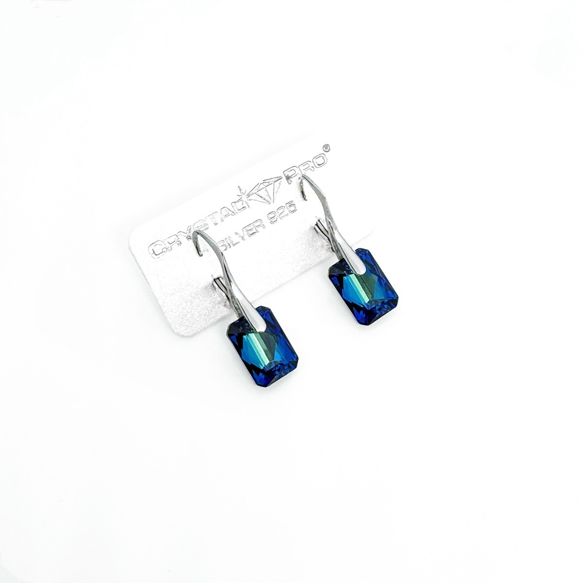 Сребърни кристални обици Правоъгълник bermuda blue