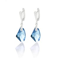 Art.No.aq665619oas- Сребърни обици с австрийски кристали Галактик aquamarine от  