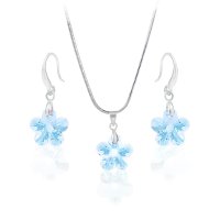Art.No.aq67441414- Кристален комплект колие с обици Цвете 14мм aquamarine от  