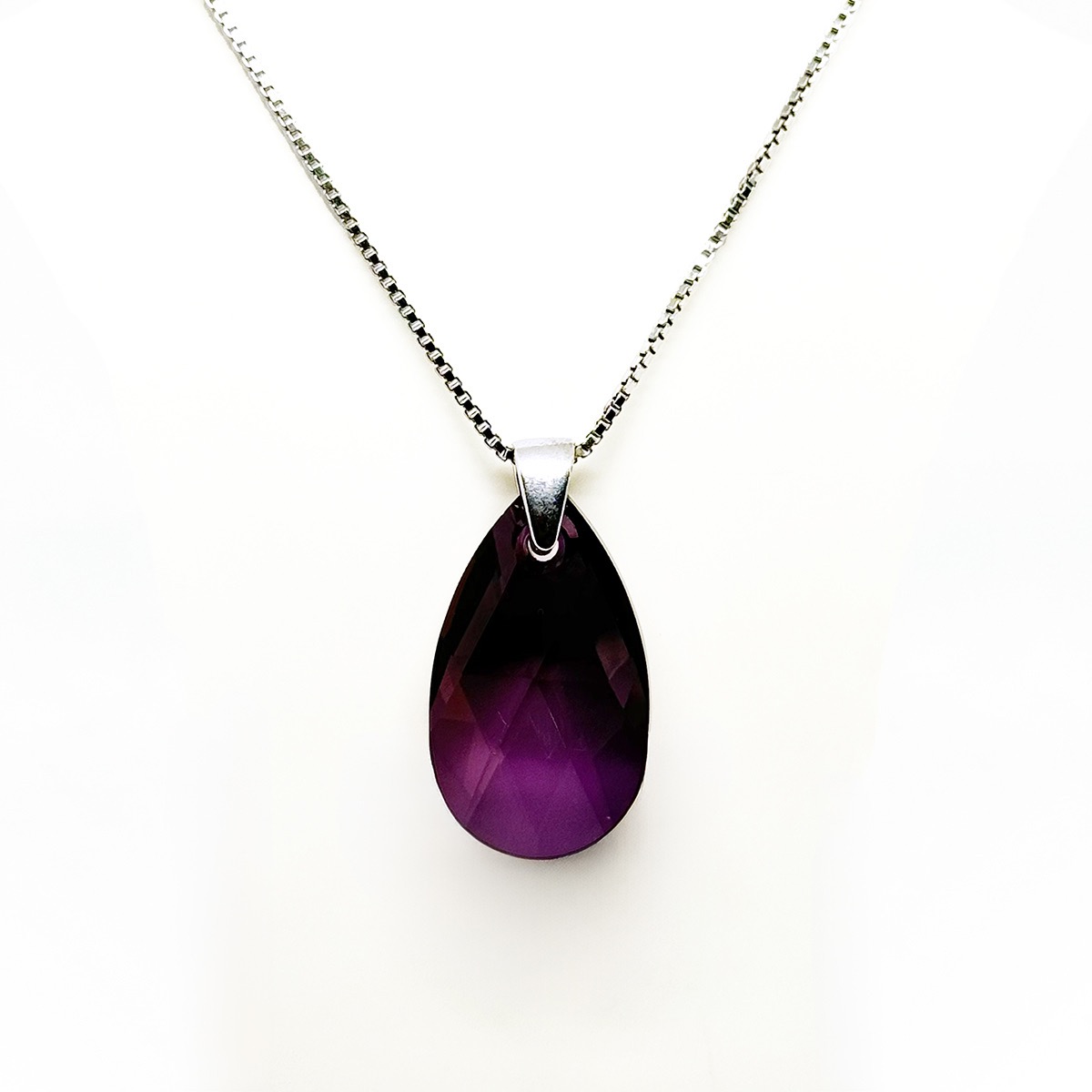 Сребърно колие Класическа капка 28мм lilac shadow