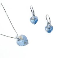 Art.No.aqsh62281410skvd012- Сребърен комплект Сърца с колие 14мм и обици 10мм aquamarine shimmer от  