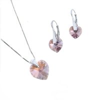 Art.No.lamsh62281410skvd012- Сребърен комплект Сърца с колие 14мм и обици 10мм light amethyst shimmer от  