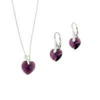 Art.No.amab62281010sfzd025- Малък сребърен комплект с кристални сърца 10мм amethyst ab от  
