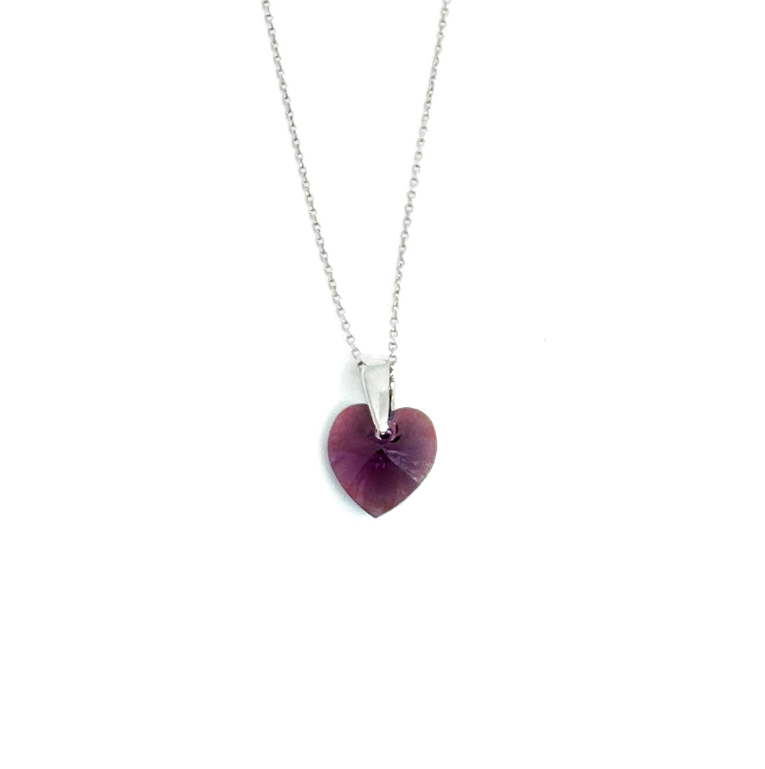 Малко сребърно кристално колие Сърце 10мм amethyst ab