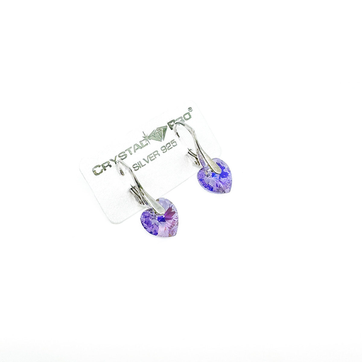 Малки сребърни обици с кристални сърца violet ab