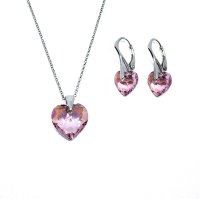 Art.No.lrsh64321410sroosd- Сребърен комплект колие с обици Сърце light rose shimmer от  