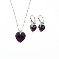 Art.No.amsh64321410sroosd- Сребърен комплект колие с обици Сърце amethyst shimmer от  
