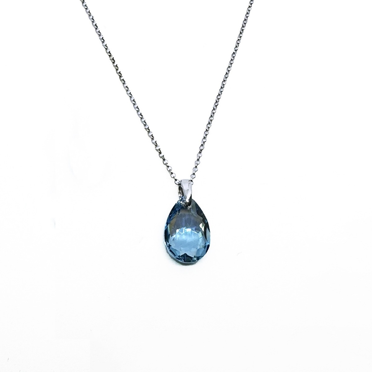 Кристално сребърно колие Капка 16мм aquamarine shimmer