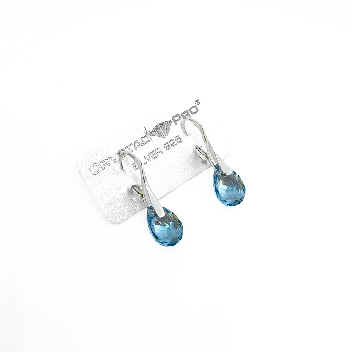 Кристални сребърни обици Капка aquamarine shimmer