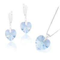 Art.No.aqsh62281814skvd015- Сребърен комплект колие 18мм с обици 14мм Сърца aquamarine shimmer от  