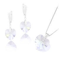 Art.No.crsh62281814skvd015- Сребърен комплект колие 18мм с обици 14мм Сърца crystal shimmer от  