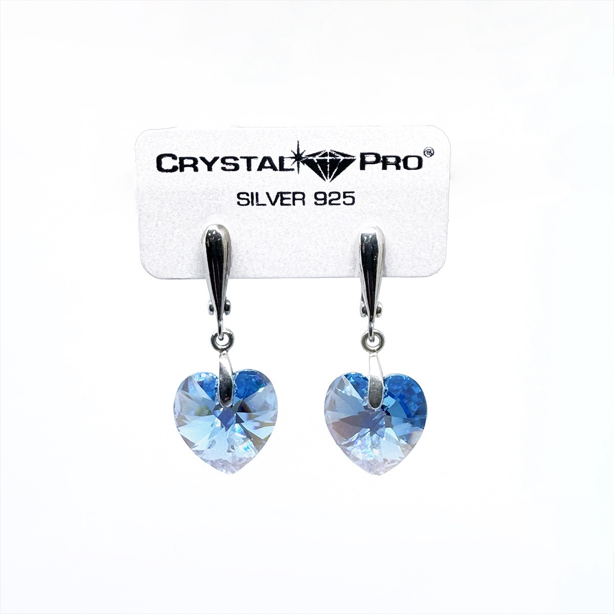 Висящи сребърни обици Сърца aquamarine shimmer