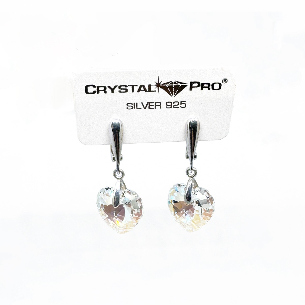 Висящи сребърни обици Сърца crystal shimmer