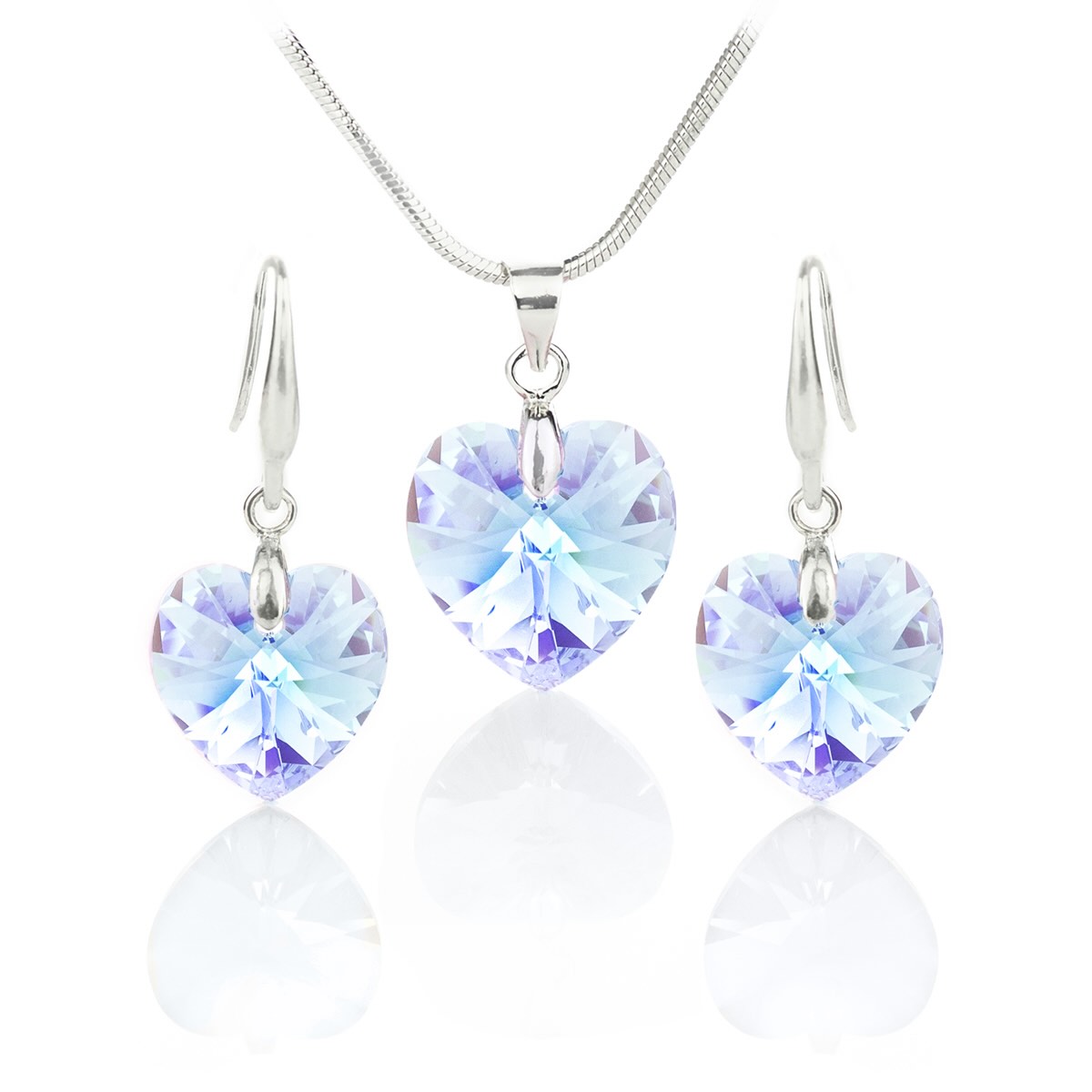 Комплект колие с обици сърца aquamarine shimmer 