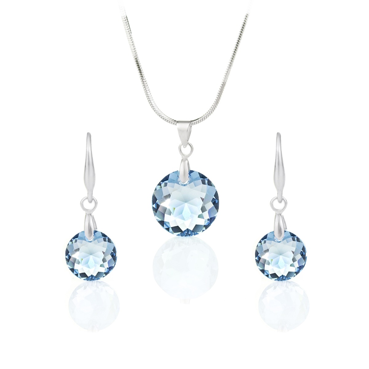 Кристален комплект колие с обици Кръг aquamarine shimmer