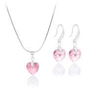 Art.No.lrab62281010- Малък кристален комплект колие с обици Сърца 10мм light rose ab  от  