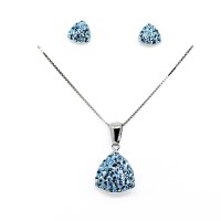 Art.No.aqtrilliantincrsetfzd025- Сребърен комплект с инкрустирани кристали Трилиант aquamarine от  