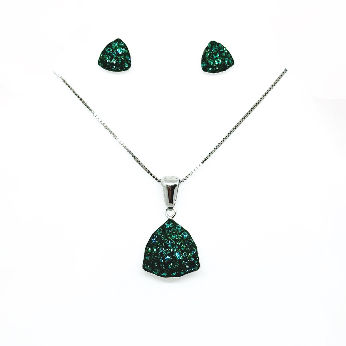 Сребърен комплект с инкрустирани кристали Трилиант emerald