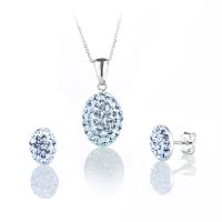 Art.No.aqovalrivoliincrrooosd- Сребърен комплект с инкрустирани кристали Овал риволи aquamarine от  