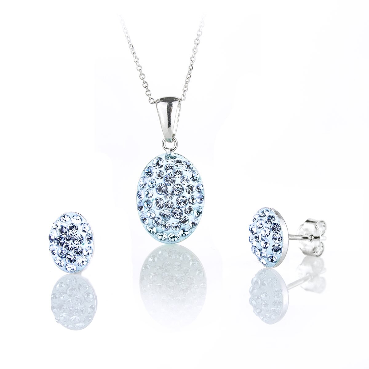Сребърен комплект с инкрустирани кристали Овал риволи aquamarine