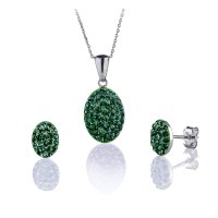 Art.No.emovalrivoliincrrooosd- Сребърен комплект с инкрустирани кристали Овал риволи emerald от  
