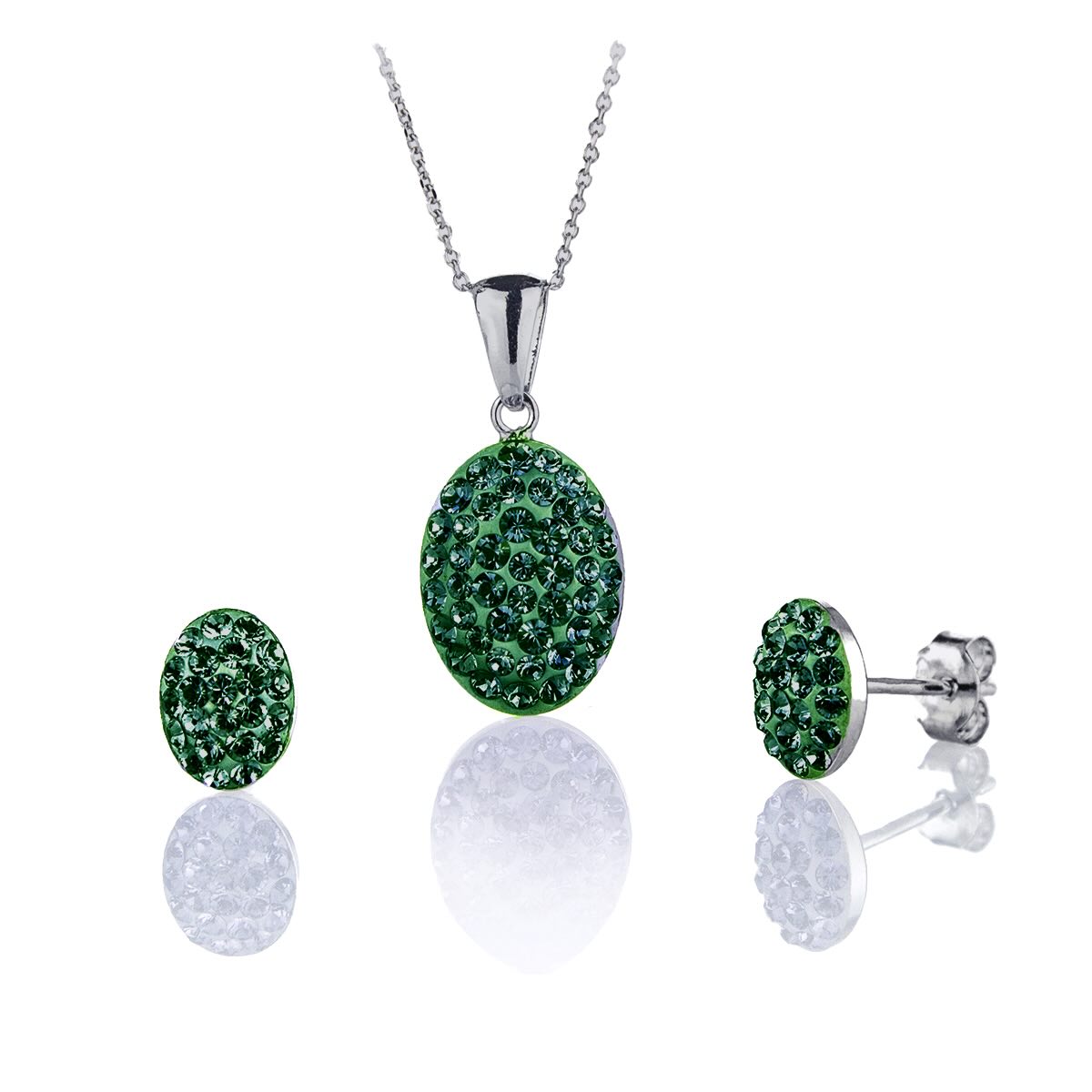 Сребърен комплект с инкрустирани кристали Овал риволи emerald
