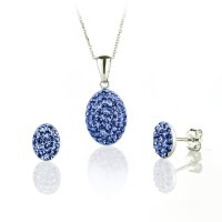 Art.No.sapovalrivoliincrrooosd- Сребърен комплект с инкрустирани кристали Овал риволи sapphire от  