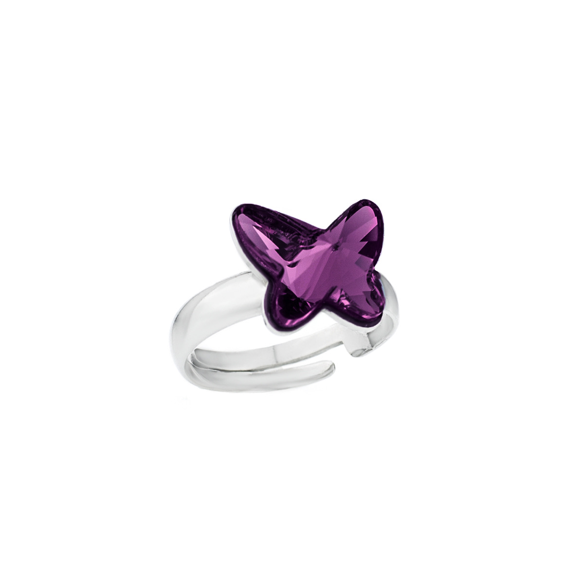 Сребърен пръстен с австрийски кристал Пеперуда 12мм amethyst